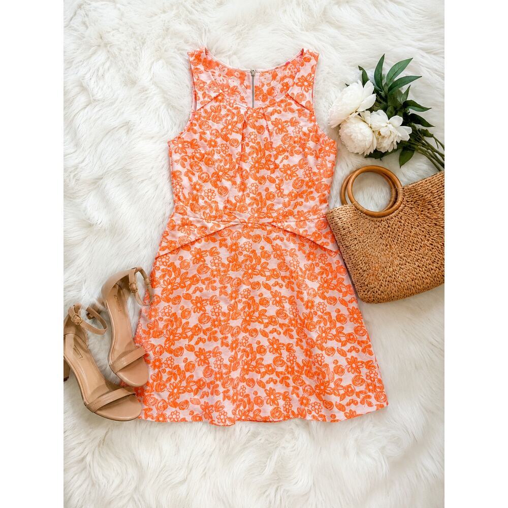 Betsey Johnson Orange Floral Embroidered Fit & Flare Dress Size 10
